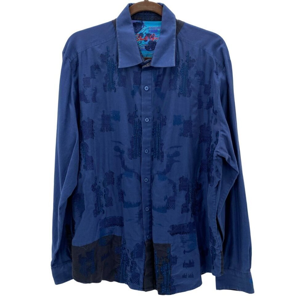 Robert Graham Navy Embroidered Button Down Shirt Men's Size XL